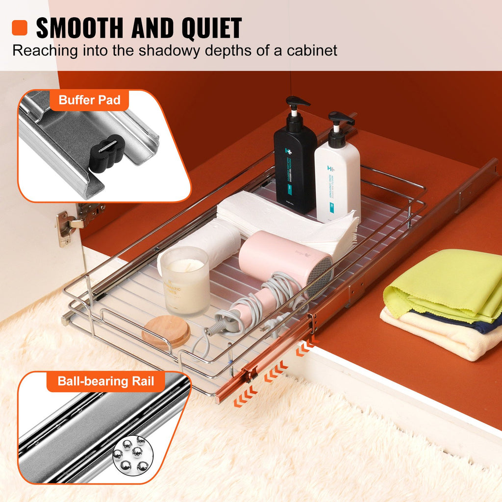 Pull-out cabinet and pantry slide-out organizer, white chrome-plated steel