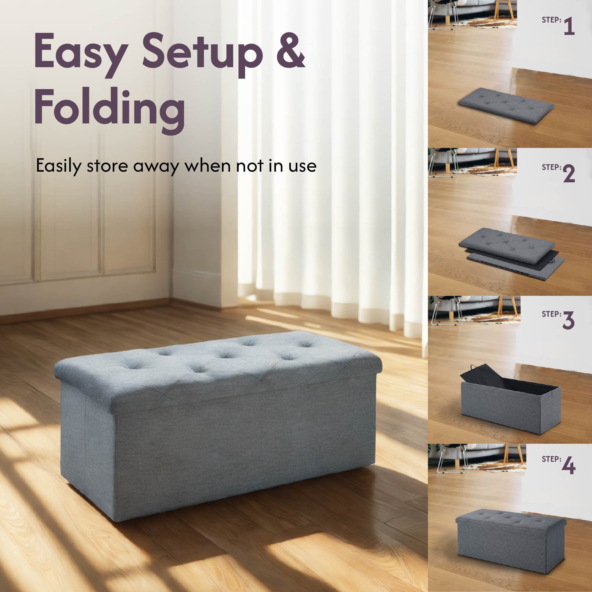 Folding Storage Ottoman Bench folded flat