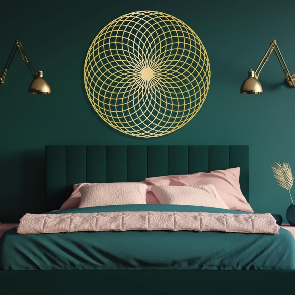 Sacred Geometry Metal Wall Sculpture styled on a wall