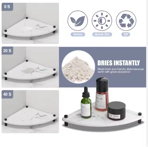 Diatomaceous earth sink caddy shown on bathroom counter