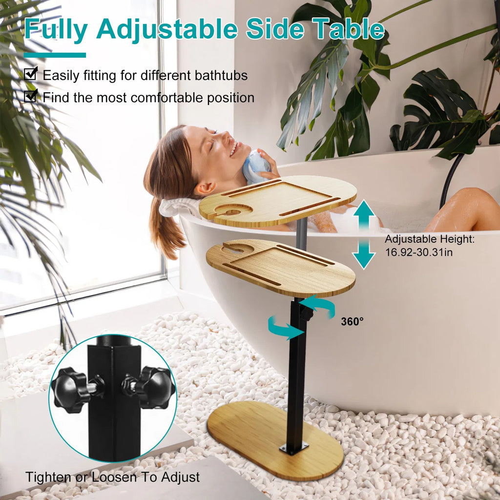 Bamboo bathtub caddy tray legs and height adjustment