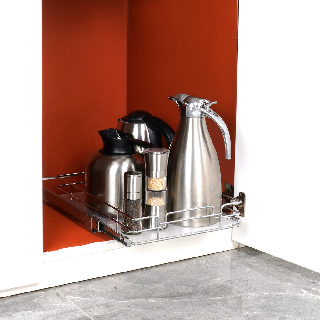 Pull-out organizer slid open showing storage capacity