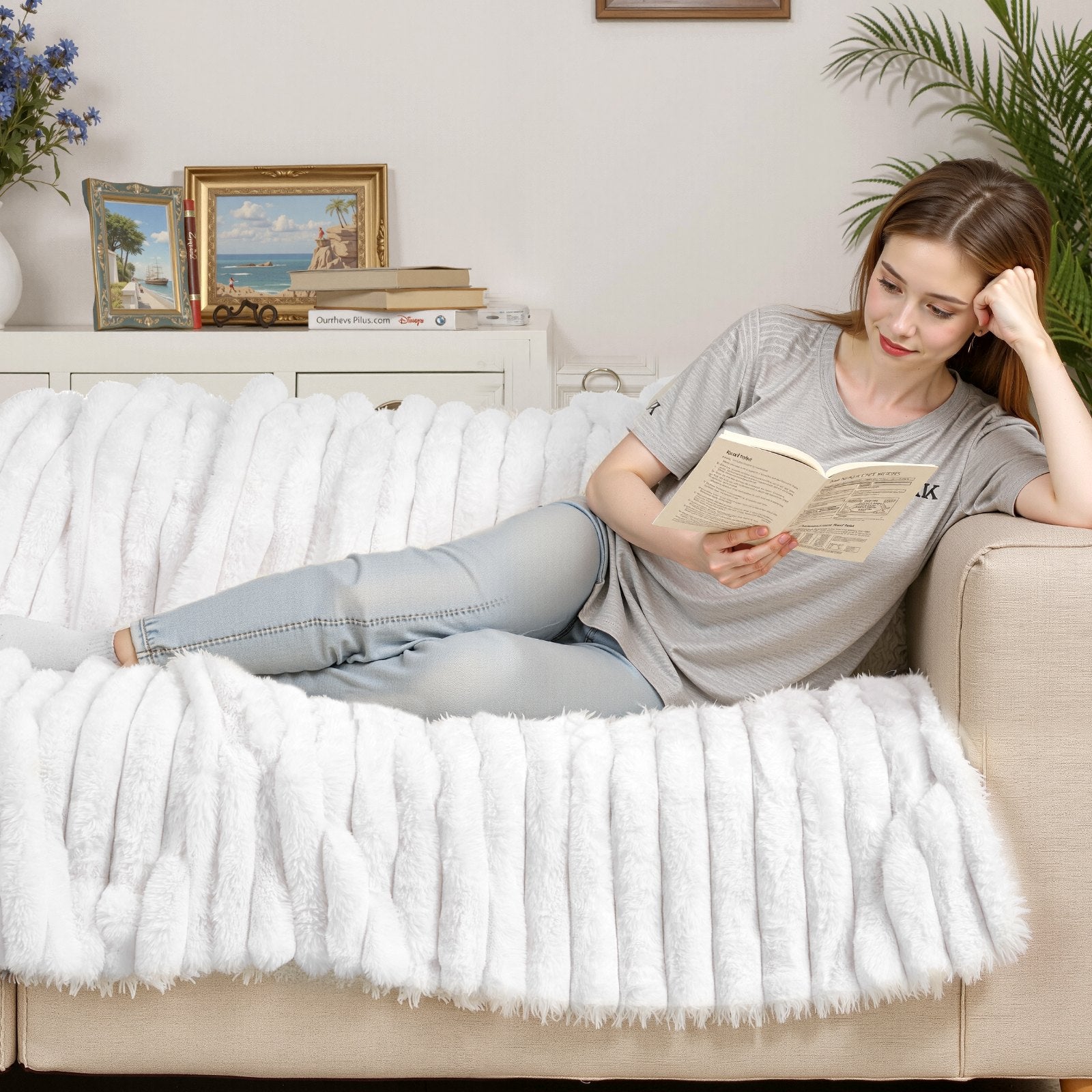 Faux Fur Throw Blanket, White