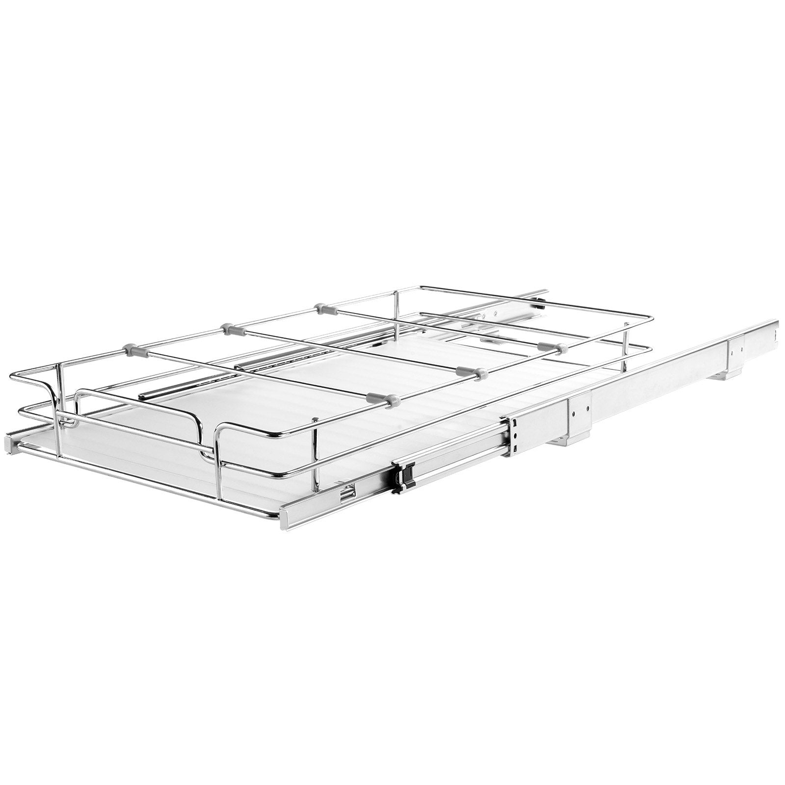 Pull-out organizer installed in a kitchen cabinet