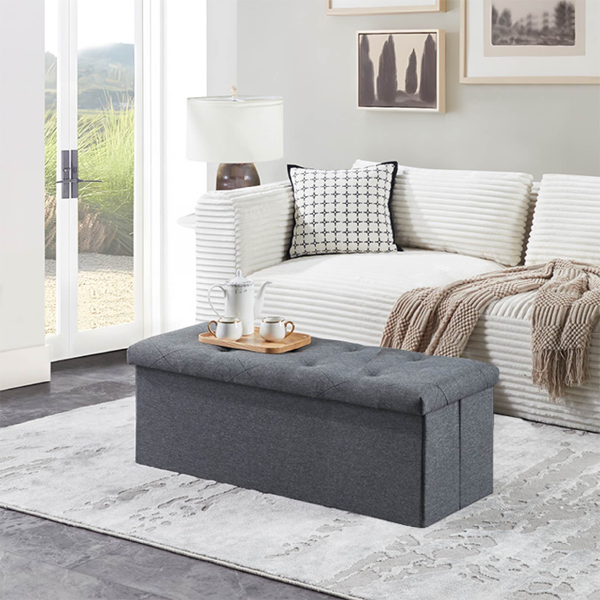 Folding Storage Ottoman Bench, 43 inches, gray