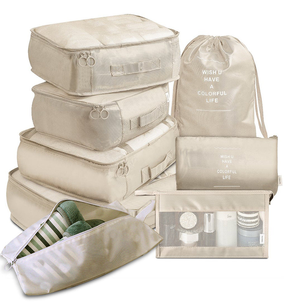 Beige eight-piece packing cube set