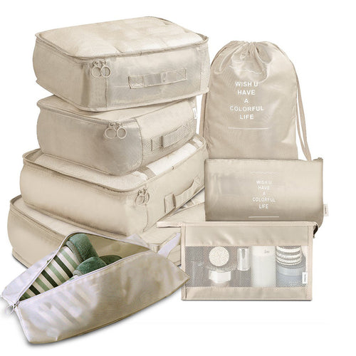 Beige eight-piece packing cube set