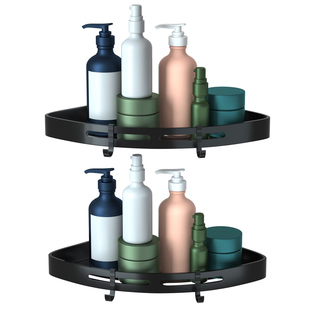 Black two-piece corner shower caddy set