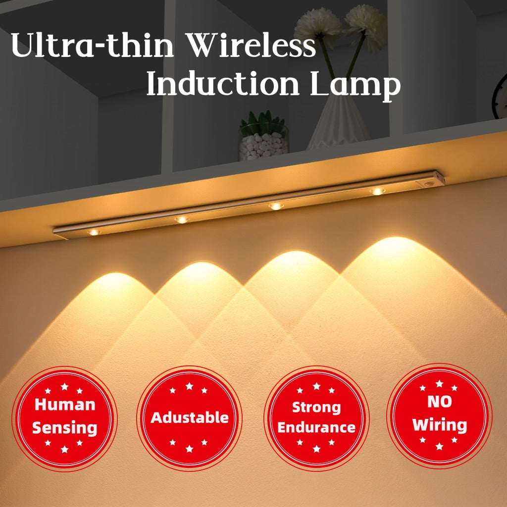UltraGlow rechargeable motion-sensor LED light, 2-pack, mounted under a kitchen cabinet
