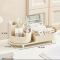 Cream rotating vanity organizer with cosmetic compartments