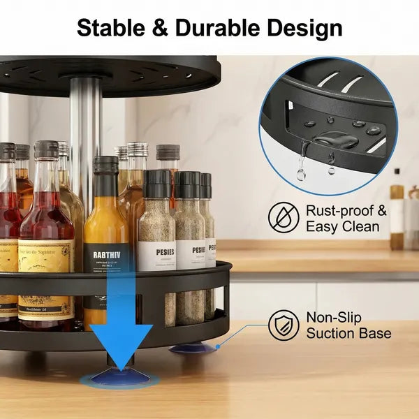 3-tier rotating spice rack organizer holding spice jars