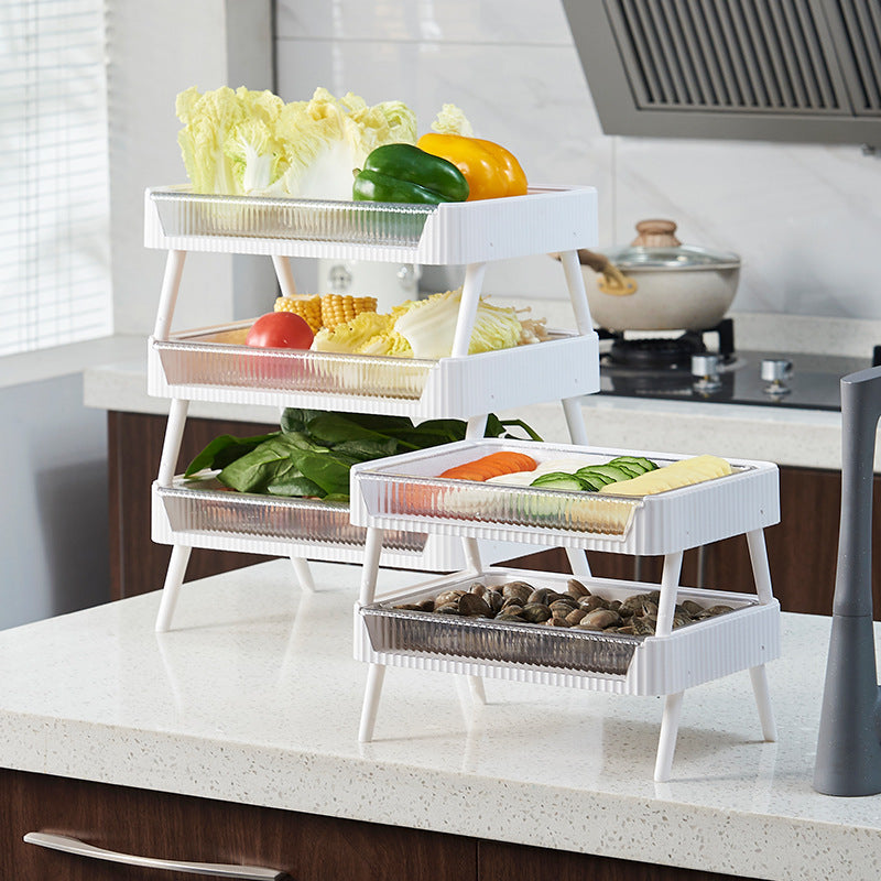 White folding rack organizing kitchen items