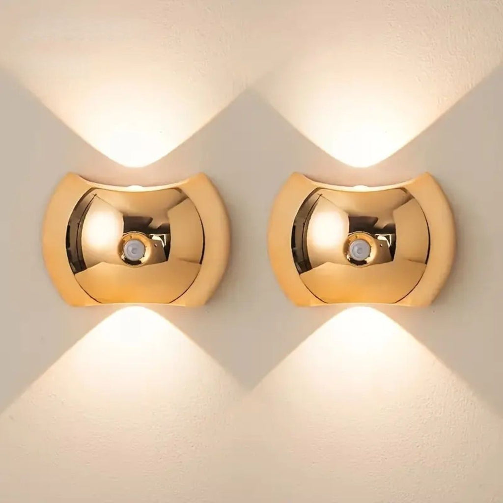 Two rechargeable magnetic wall lights in a modern room